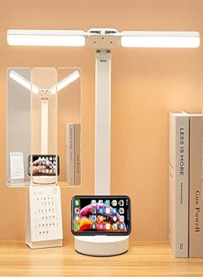 Necomi Double Head LED Desk Lamp, Rechargeable, Eye-Caring, Touch Control With USB Charging Port-Bedside Table Lamp for Reading, Study Lamp for Kids, Home, Office, [Amazon Exclusive]